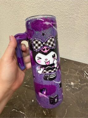 Sanrio Kuromi Purple Marble Glitter 20 oz Skinny Tumbler Cup Handmade